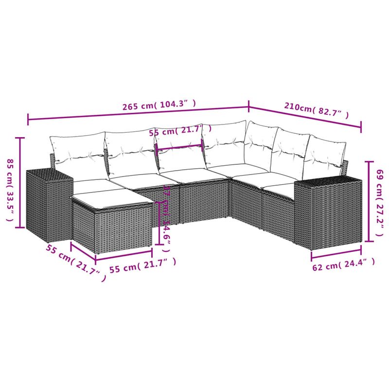 Casa si Gradina - Gradina si terasa - Mobilier exterior - Seturi mobila gradina - Set canapele de gradina, 7 piese, cu perne, gri, poliratan - Infinity.ro