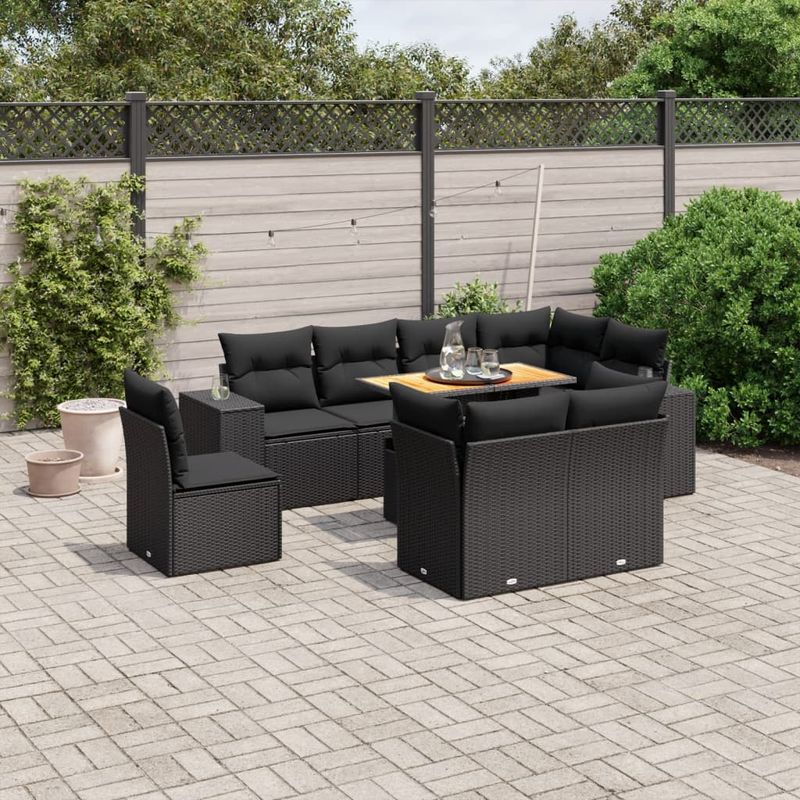 Casa si Gradina - Gradina si terasa - Mobilier exterior - Seturi mobila gradina - Set mobilier de gradina cu perne, 9 piese, negru, poliratan - Infinity.ro