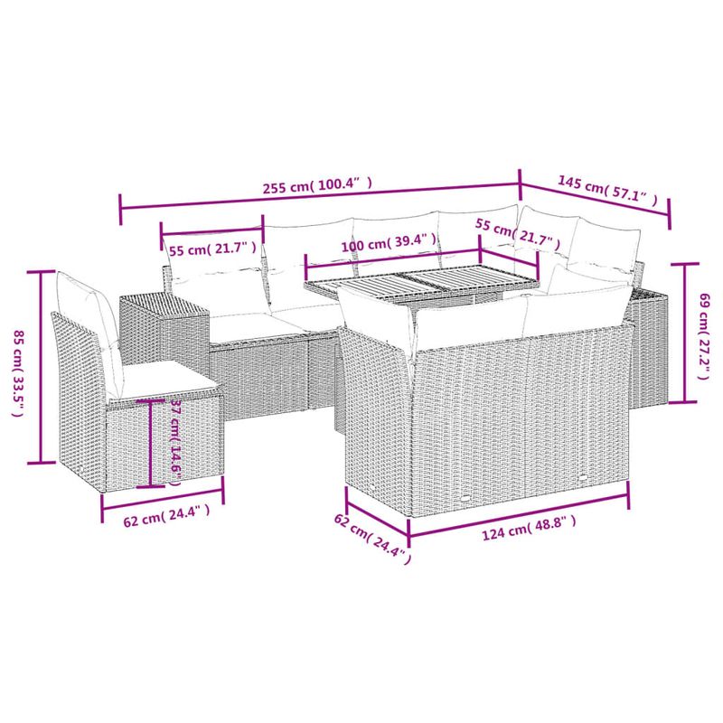 Casa si Gradina - Gradina si terasa - Mobilier exterior - Seturi mobila gradina - Set mobilier de gradina cu perne, 9 piese, negru, poliratan - Infinity.ro
