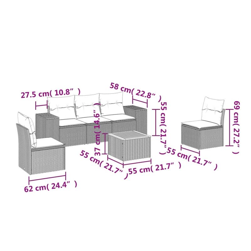 Casa si Gradina - Gradina si terasa - Mobilier exterior - Seturi mobila gradina - Set mobilier de gradina cu perne, 6 piese, negru, poliratan - Infinity.ro