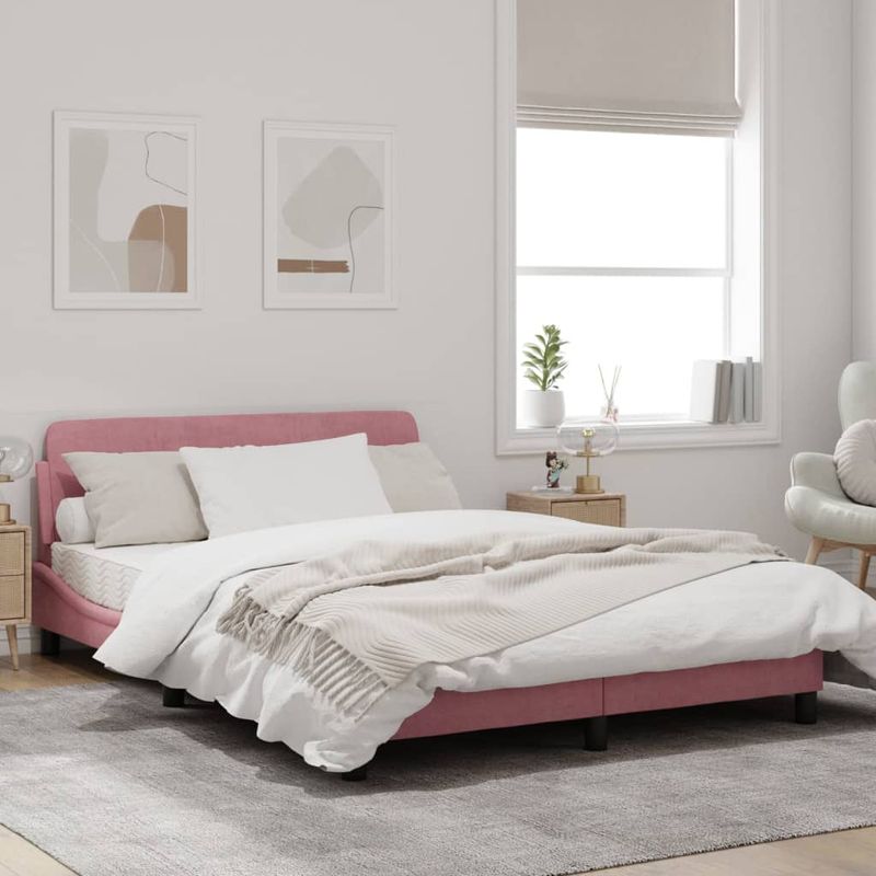 Casa si Gradina - Mobilier - Paturi si accesorii - Paturi - Cadru de pat cu tablie, roz, 140x190 cm, catifea - Infinity.ro
