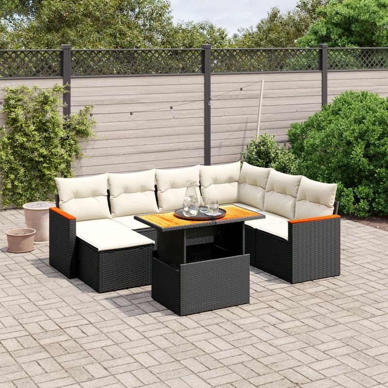 Casa si Gradina - Gradina si terasa - Mobilier exterior - Seturi mobila gradina - Set mobilier de gradina cu perne, 8 piese, negru, poliratan - Infinity.ro
