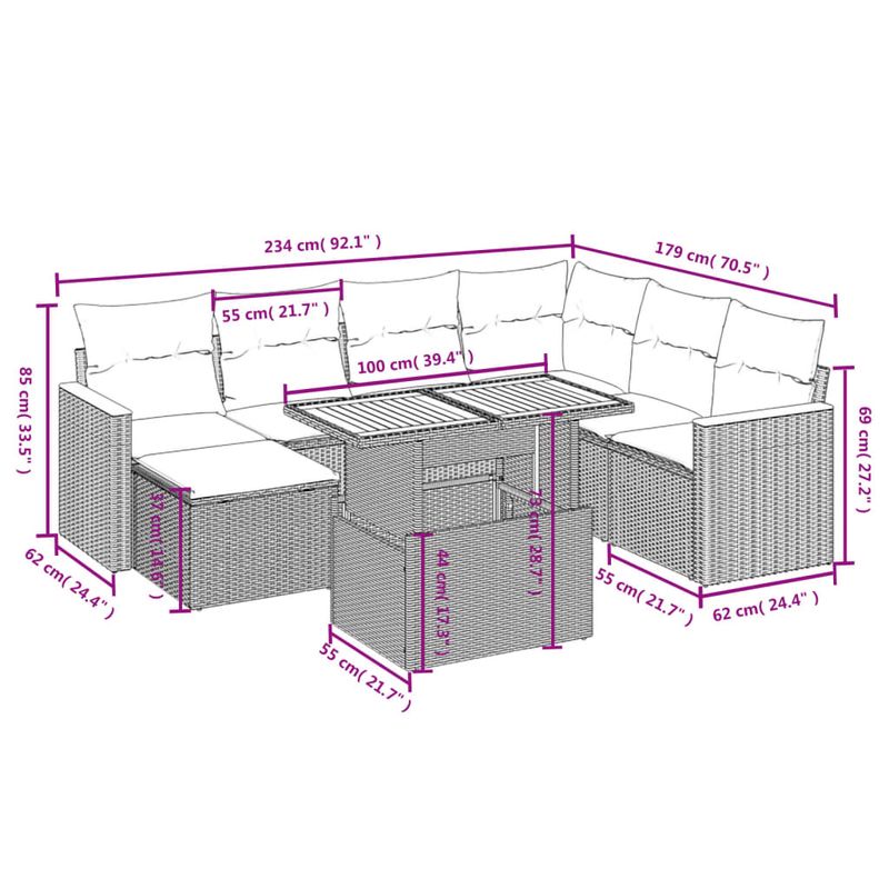 Casa si Gradina - Gradina si terasa - Mobilier exterior - Seturi mobila gradina - Set mobilier de gradina cu perne, 8 piese, negru, poliratan - Infinity.ro