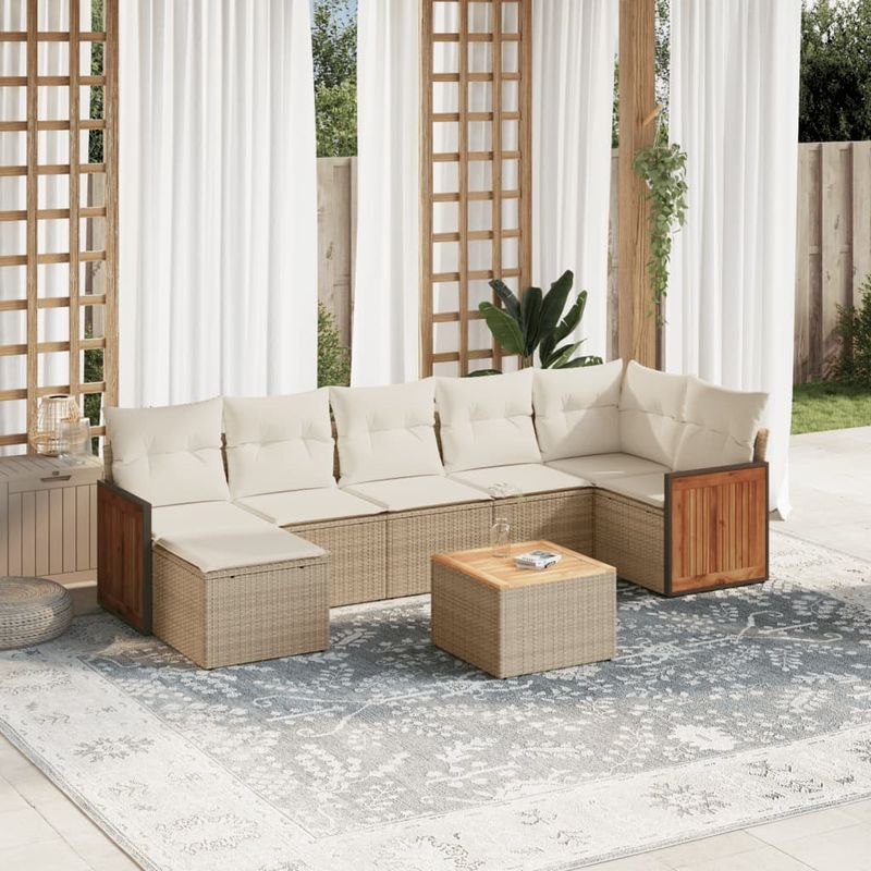 Casa si Gradina - Gradina si terasa - Mobilier exterior - Seturi mobila gradina - Set canapele de gradina, 8 piese, cu perne, bej, poliratan - Infinity.ro