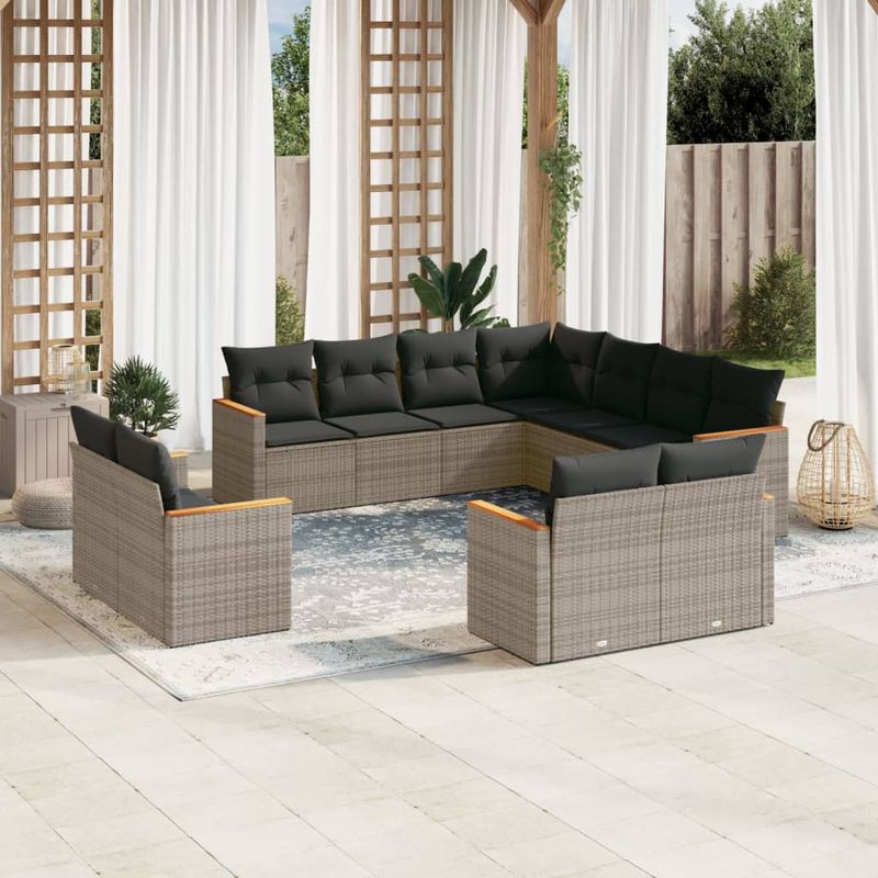 Casa si Gradina - Gradina si terasa - Mobilier exterior - Seturi mobila gradina - Set canapele de gradina cu perne, 11 piese, gri, poliratan - Infinity.ro