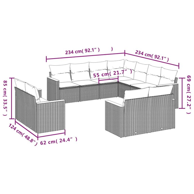 Casa si Gradina - Gradina si terasa - Mobilier exterior - Seturi mobila gradina - Set canapele de gradina cu perne, 11 piese, gri, poliratan - Infinity.ro