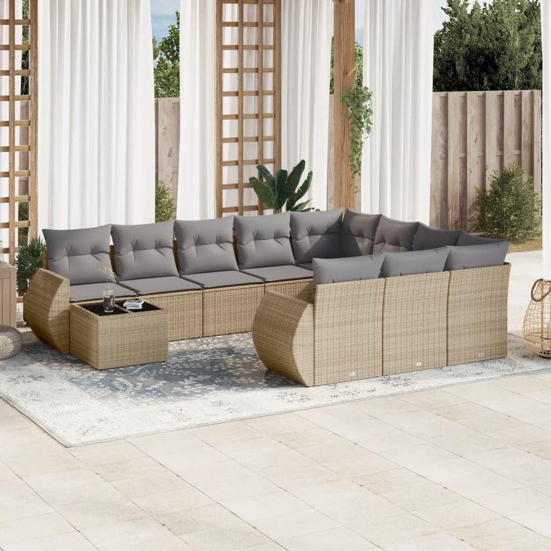 Casa si Gradina - Gradina si terasa - Mobilier exterior - Seturi mobila gradina - Set canapele de gradina cu perne, 11 piese, bej, poliratan - Infinity.ro