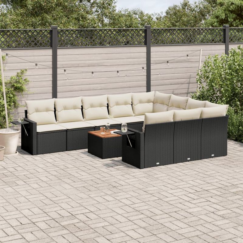 Casa si Gradina - Gradina si terasa - Mobilier exterior - Canapele si fotolii gradina - Set canapele de gradina cu perne, 11 piese, negru, poliratan - Infinity.ro