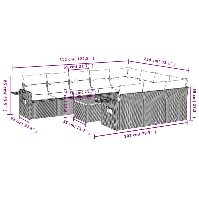 Casa si Gradina - Gradina si terasa - Mobilier exterior - Canapele si fotolii gradina - Set canapele de gradina cu perne, 11 piese, negru, poliratan - Infinity.ro