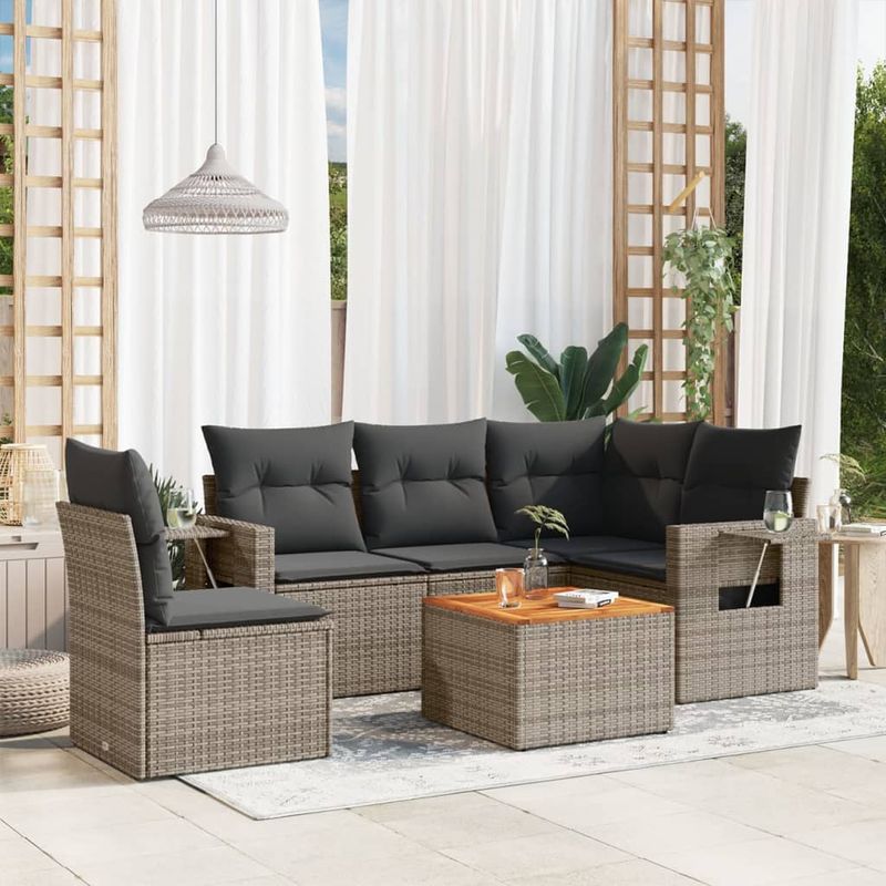 Casa si Gradina - Gradina si terasa - Mobilier exterior - Canapele si fotolii gradina - Set mobilier gradina cu perne, 6 piese, gri, poliratan - Infinity.ro