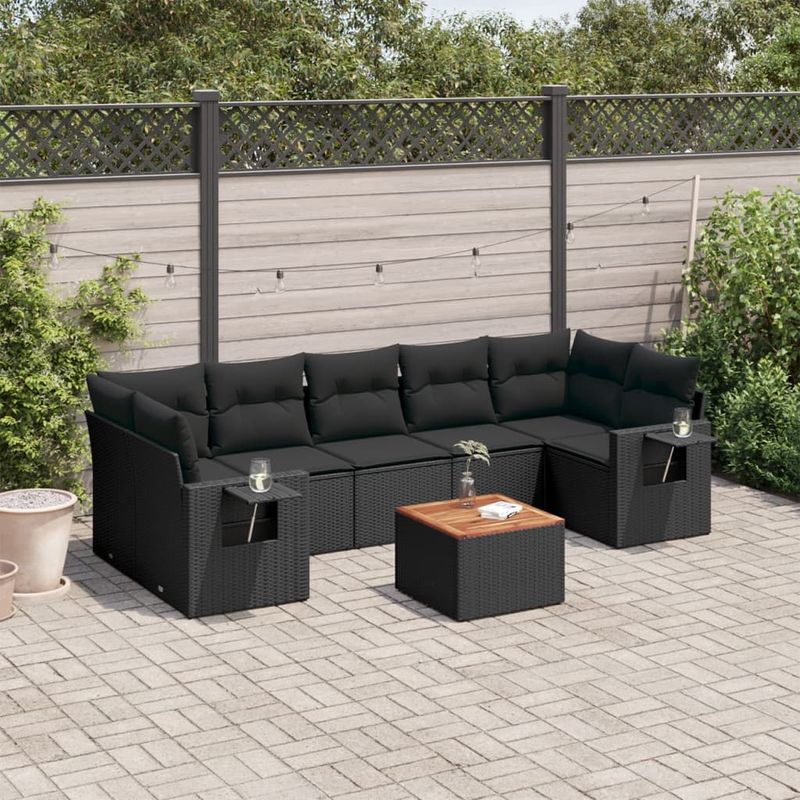 Casa si Gradina - Gradina si terasa - Mobilier exterior - Canapele si fotolii gradina - Set mobilier de gradina cu perne, 8 piese, negru, poliratan - Infinity.ro