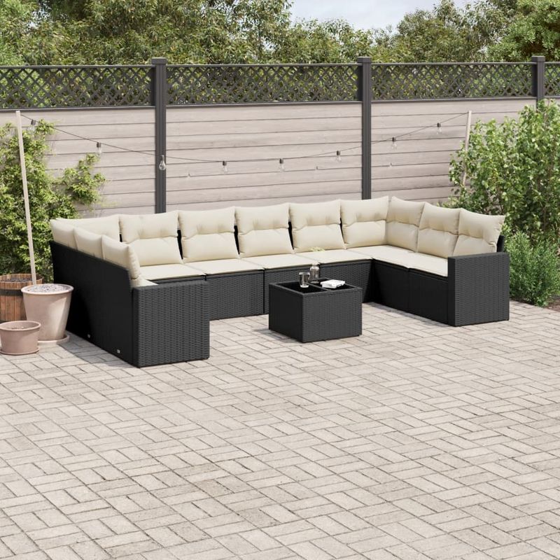 Casa si Gradina - Gradina si terasa - Mobilier exterior - Canapele si fotolii gradina - Set canapele de gradina cu perne, 11 piese, negru, poliratan - Infinity.ro