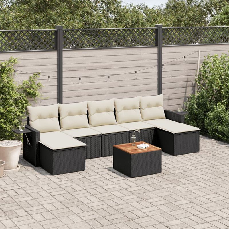 Casa si Gradina - Gradina si terasa - Mobilier exterior - Canapele si fotolii gradina - Set mobilier de gradina cu perne, 8 piese, negru, poliratan - Infinity.ro