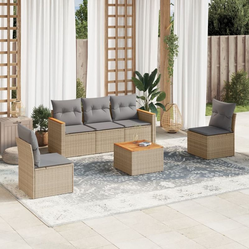Casa si Gradina - Gradina si terasa - Mobilier exterior - Seturi mobila gradina - Set canapele de gradina, 6 piese, cu perne, bej, poliratan - Infinity.ro