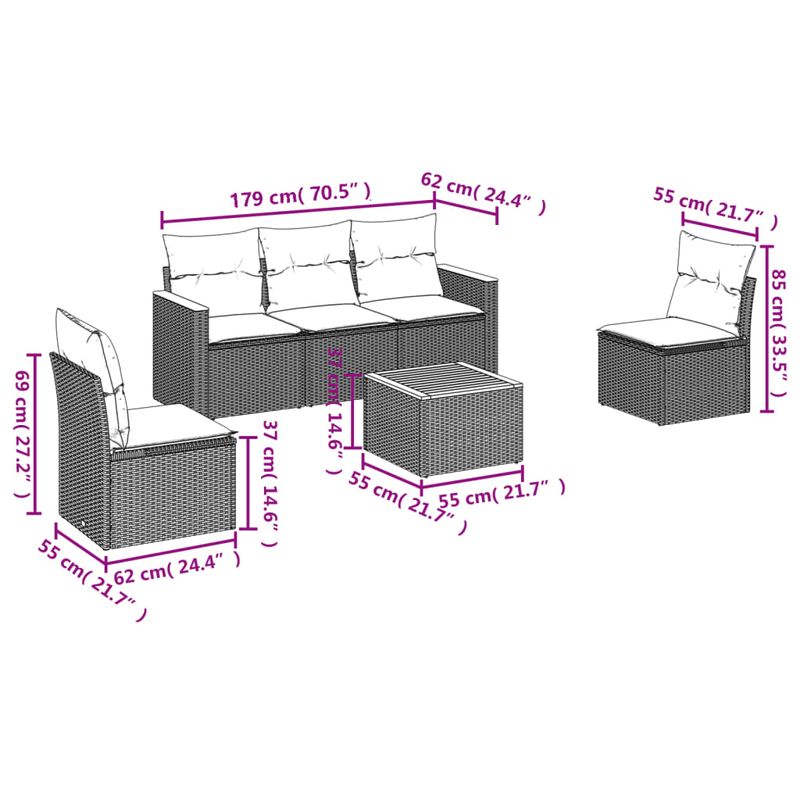 Casa si Gradina - Gradina si terasa - Mobilier exterior - Seturi mobila gradina - Set canapele de gradina, 6 piese, cu perne, bej, poliratan - Infinity.ro