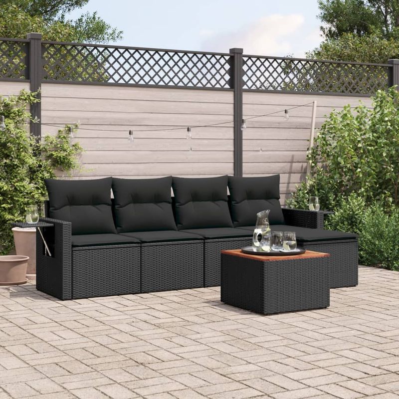 Casa si Gradina - Gradina si terasa - Mobilier exterior - Canapele si fotolii gradina - Set mobilier de gradina cu perne, 6 piese, negru, poliratan - Infinity.ro