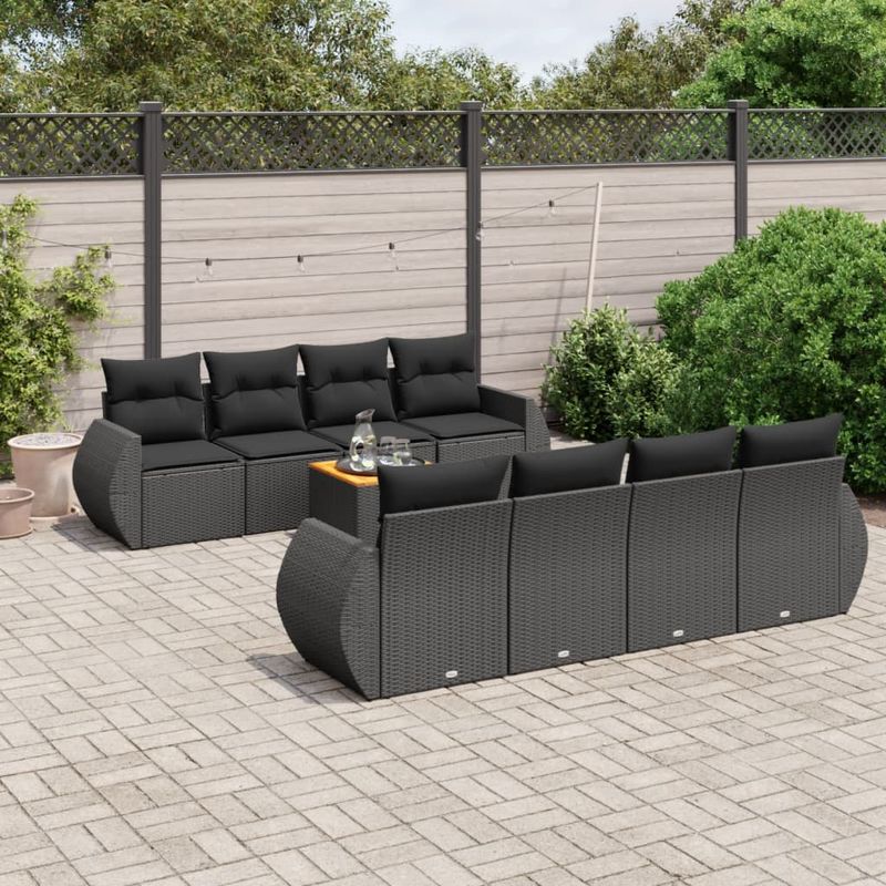 Casa si Gradina - Gradina si terasa - Mobilier exterior - Seturi mobila gradina - Set mobilier de gradina cu perne, 9 piese, negru, poliratan - Infinity.ro