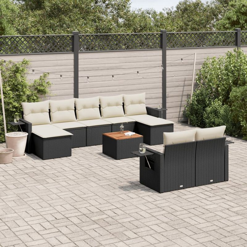 Casa si Gradina - Gradina si terasa - Mobilier exterior - Canapele si fotolii gradina - Set canapele de gradina cu perne, 10 piese, negru, poliratan - Infinity.ro