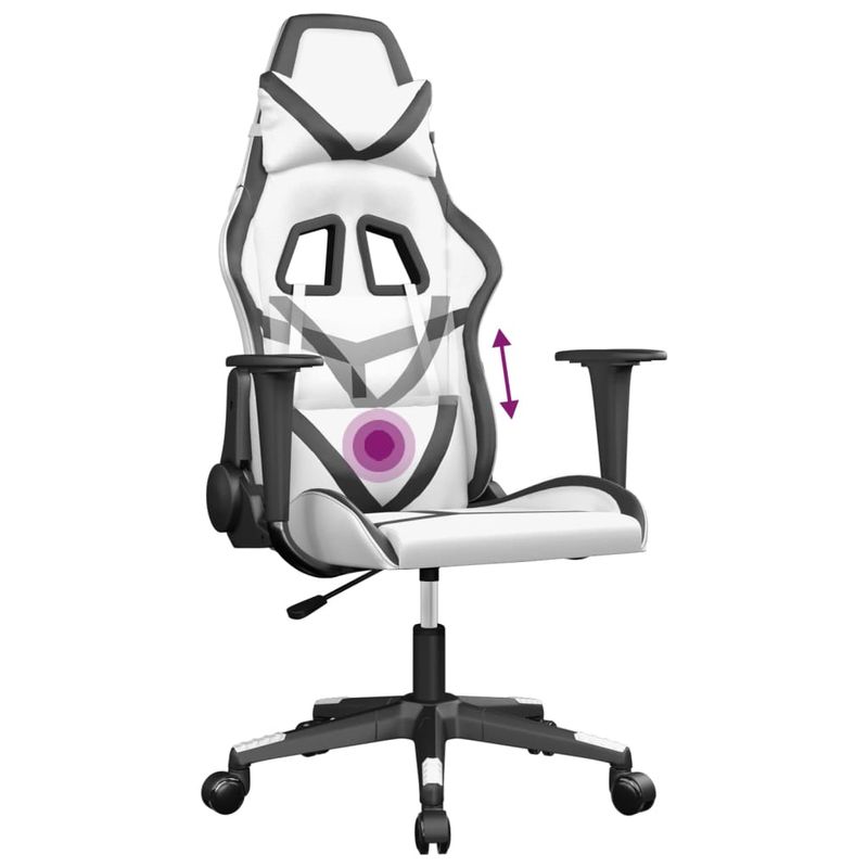 PC, gaming si accesorii - Gaming - Accesorii gaming - Scaune gaming - Scaun de gaming de masaj, alb si negru, piele ecologica - Infinity.ro