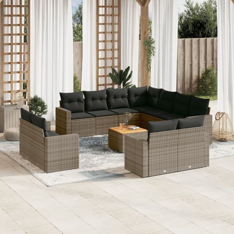 Casa si Gradina - Gradina si terasa - Mobilier exterior - Seturi mobila gradina - Set canapea de gradina cu perne, 12 piese, gri, poliratan - Infinity.ro