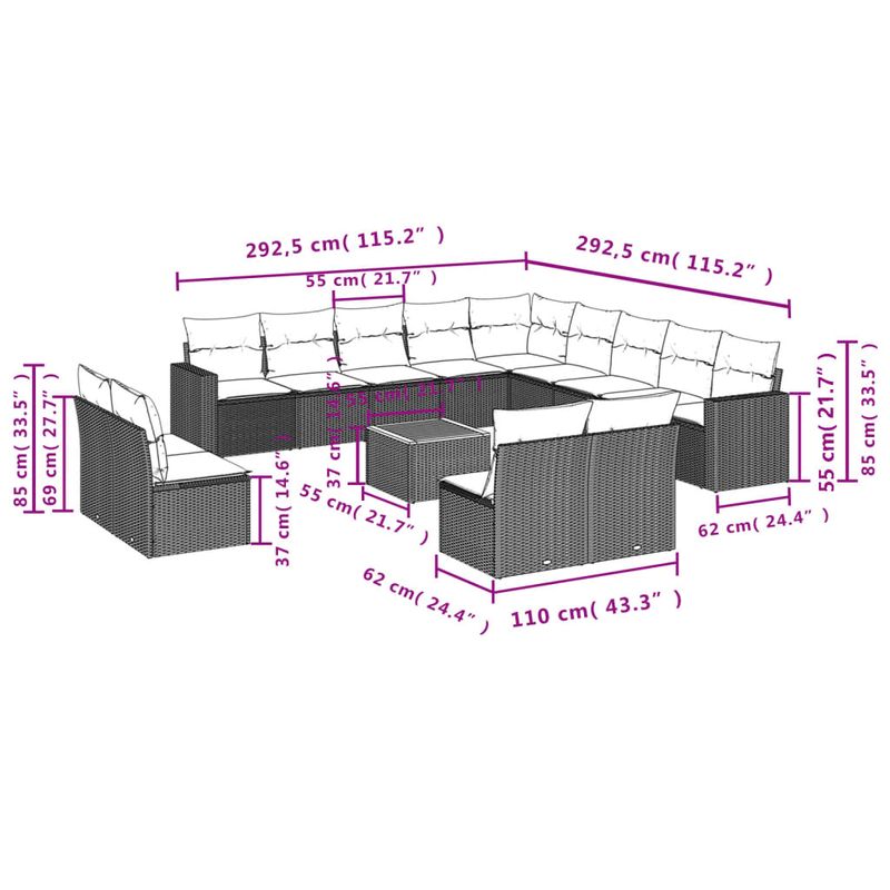 Casa si Gradina - Gradina si terasa - Mobilier exterior - Seturi mobila gradina - Set mobilier de gradina cu perne, 14 piese, gri, poliratan - Infinity.ro