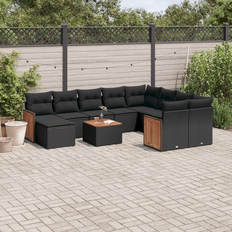 Casa si Gradina - Gradina si terasa - Mobilier exterior - Seturi mobila gradina - Set canapele de gradina cu perne, 11 piese, negru, poliratan - Infinity.ro