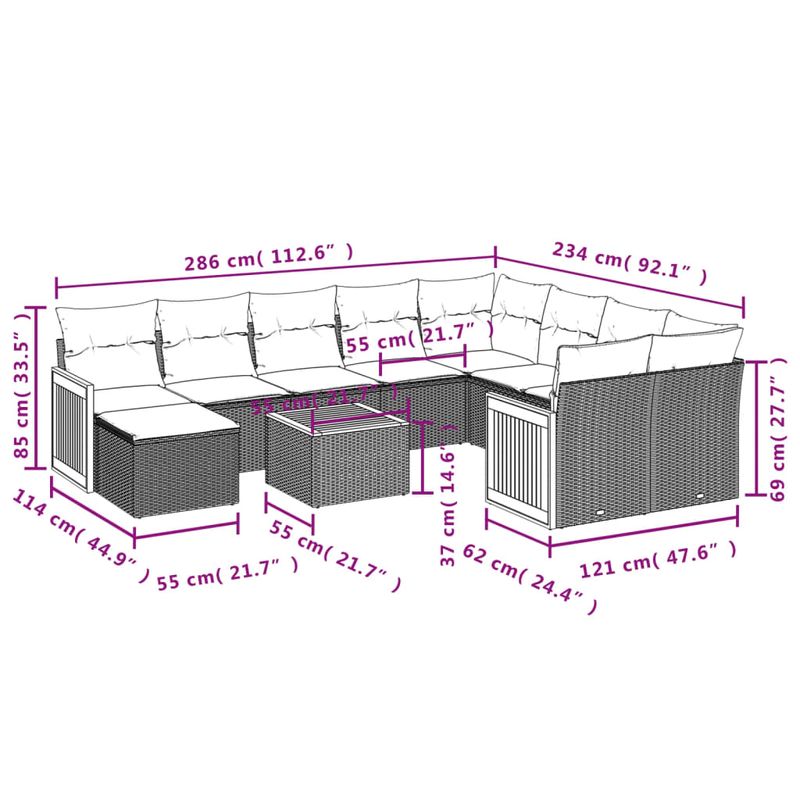 Casa si Gradina - Gradina si terasa - Mobilier exterior - Seturi mobila gradina - Set canapele de gradina cu perne, 11 piese, negru, poliratan - Infinity.ro