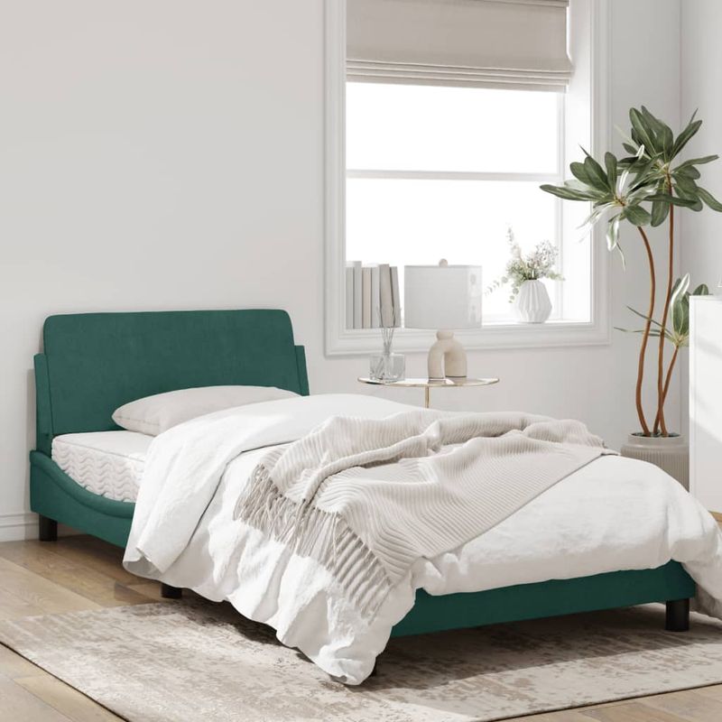Casa si Gradina - Mobilier - Paturi si accesorii - Paturi - Cadru de pat cu tablie, verde inchis, 100x200 cm, catifea - Infinity.ro