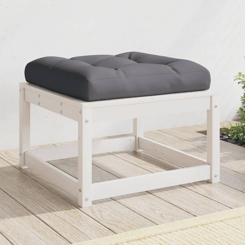 Casa si Gradina - Gradina si terasa - Mobilier exterior - Canapele si fotolii gradina - Taburet de gradina cu perne, alb, lemn masiv de pin - Infinity.ro