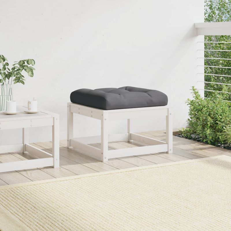Casa si Gradina - Gradina si terasa - Mobilier exterior - Canapele si fotolii gradina - Taburet de gradina cu perne, alb, lemn masiv de pin - Infinity.ro
