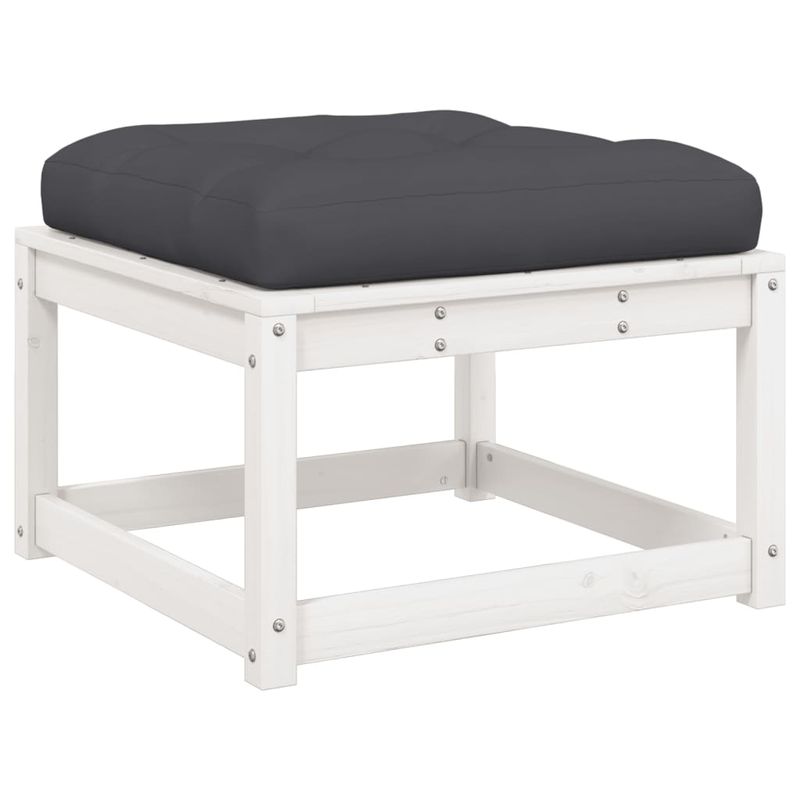 Casa si Gradina - Gradina si terasa - Mobilier exterior - Canapele si fotolii gradina - Taburet de gradina cu perne, alb, lemn masiv de pin - Infinity.ro