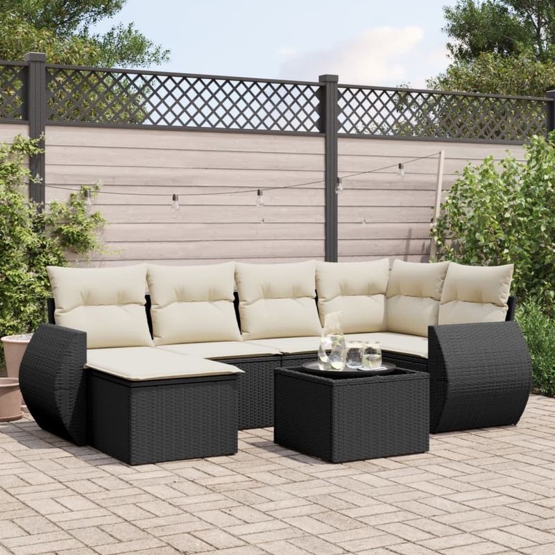 Casa si Gradina - Gradina si terasa - Mobilier exterior - Canapele si fotolii gradina - Set canapele de gradina cu perne, 7 piese, negru, poliratan - Infinity.ro