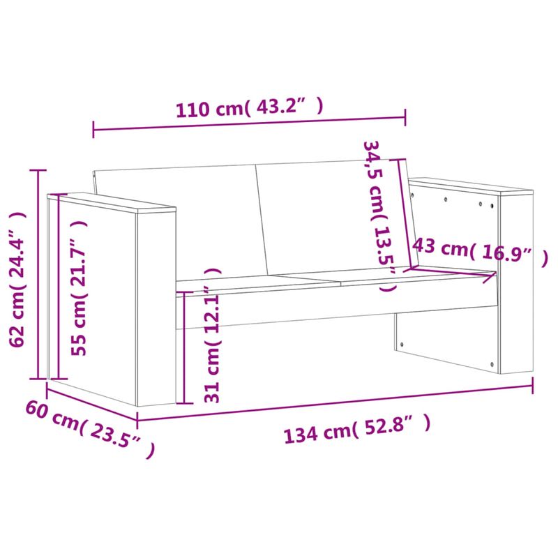 Casa si Gradina - Gradina si terasa - Mobilier exterior - Seturi mobila gradina - Set mobilier gradina, 2 piese, maro ceruit, lemn masiv pin, mărime 134x60x62 cm - Infinity.ro