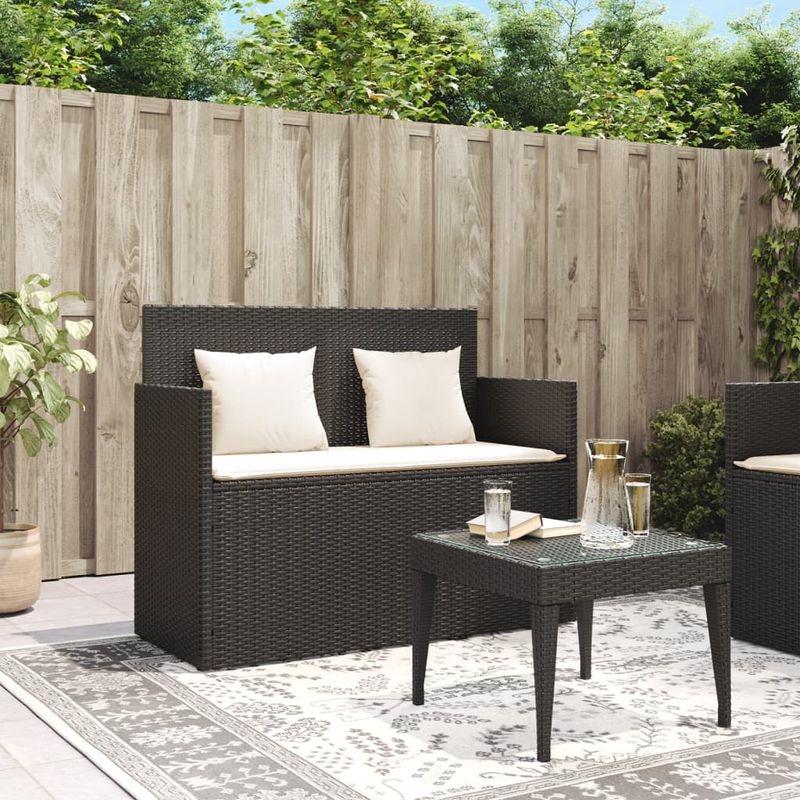 Casa si Gradina - Gradina si terasa - Mobilier exterior - Bancute de gradina - Banca de gradina cu perne, negru, poliratan - Infinity.ro