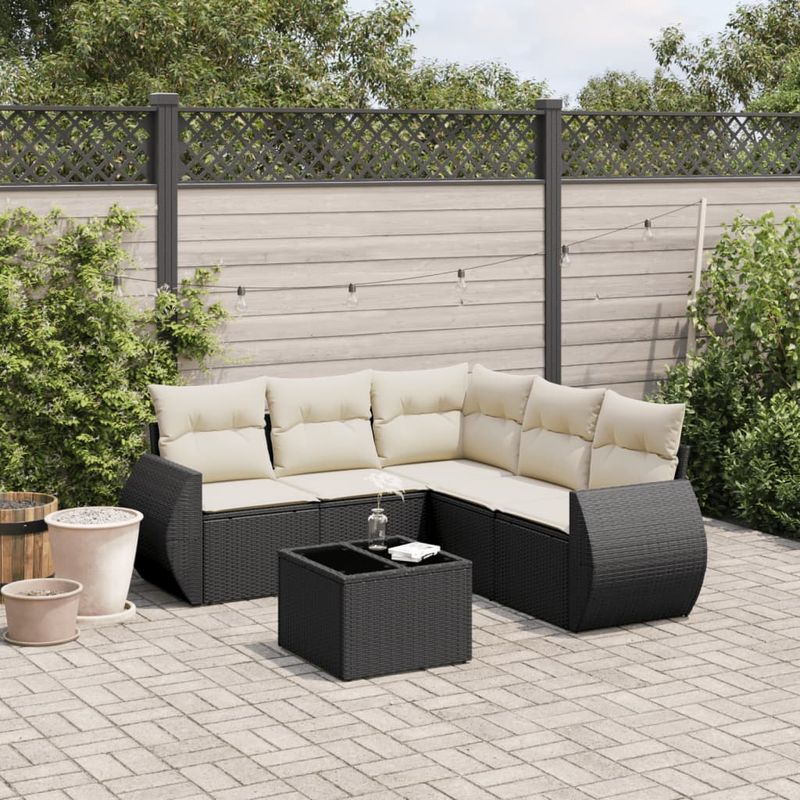 Casa si Gradina - Gradina si terasa - Mobilier exterior - Seturi mobila gradina - Set mobilier de gradina cu perne, 6 piese, negru, poliratan - Infinity.ro