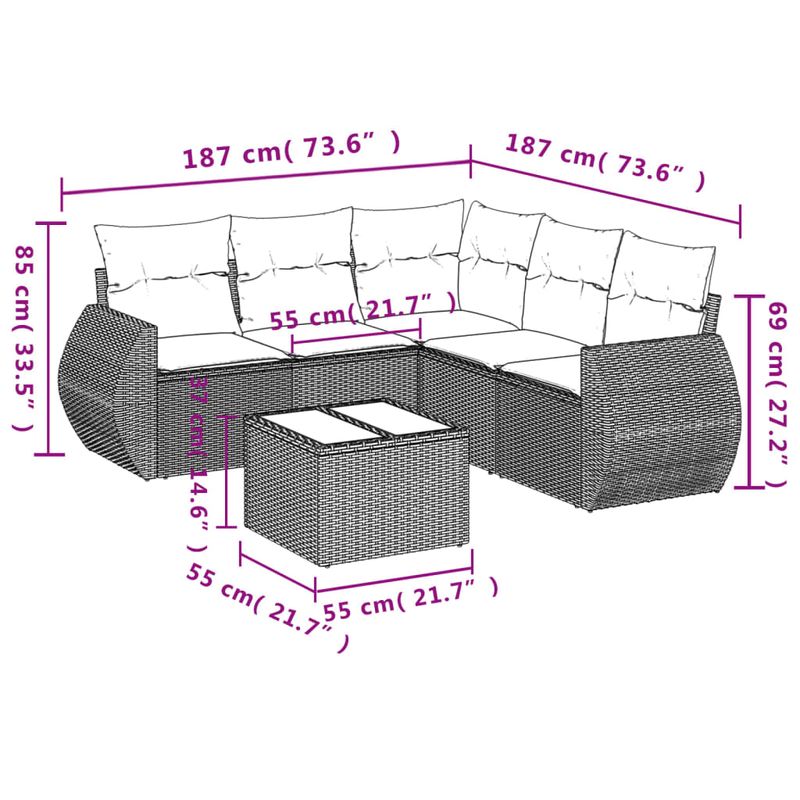 Casa si Gradina - Gradina si terasa - Mobilier exterior - Seturi mobila gradina - Set mobilier de gradina cu perne, 6 piese, negru, poliratan - Infinity.ro