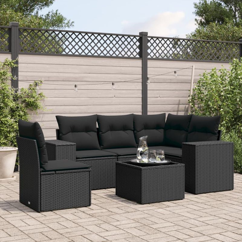 Casa si Gradina - Gradina si terasa - Mobilier exterior - Seturi mobila gradina - Set mobilier de gradina cu perne, 6 piese, negru, poliratan - Infinity.ro