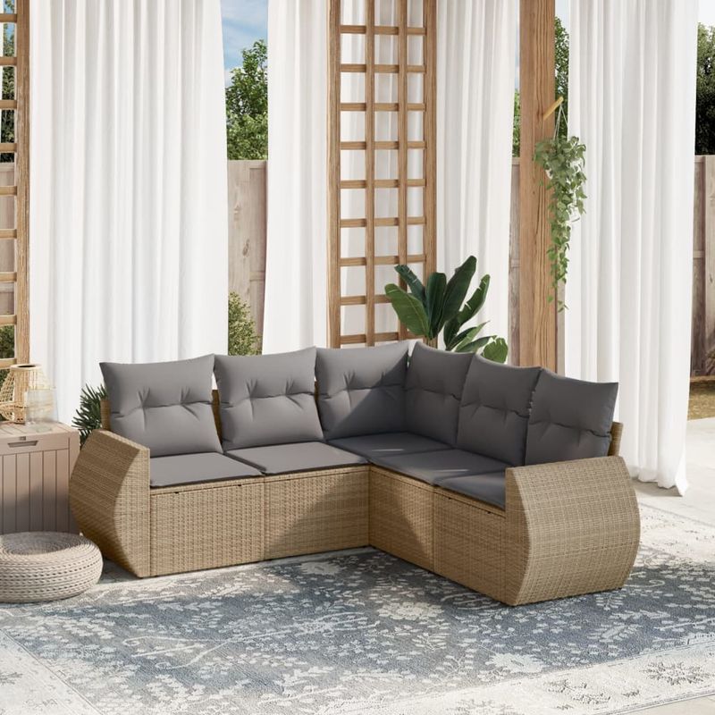 Casa si Gradina - Gradina si terasa - Mobilier exterior - Seturi mobila gradina - Set canapele de gradina cu perne, 5 piese, bej, poliratan - Infinity.ro