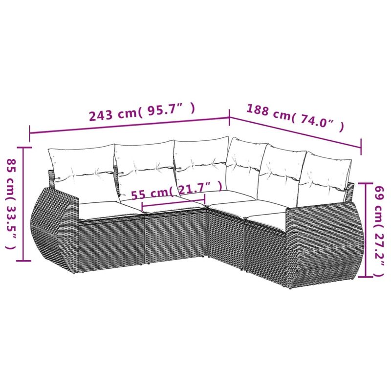 Casa si Gradina - Gradina si terasa - Mobilier exterior - Seturi mobila gradina - Set canapele de gradina cu perne, 5 piese, bej, poliratan - Infinity.ro