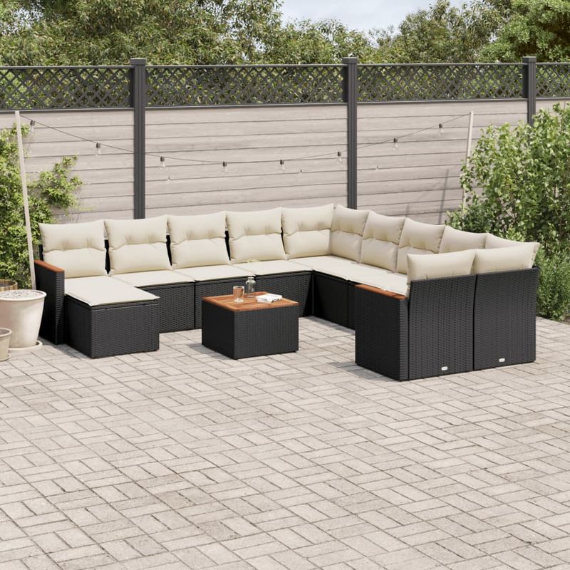Casa si Gradina - Gradina si terasa - Mobilier exterior - Seturi mobila gradina - Set canapele de gradina, 12 piese, cu perne, negru, poliratan - Infinity.ro