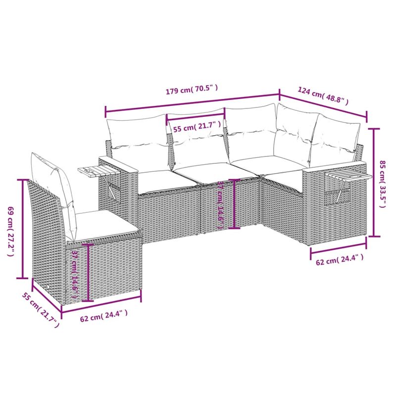 Casa si Gradina - Gradina si terasa - Mobilier exterior - Seturi mobila gradina - Set canapele de gradina cu perne, 5 piese, bej, poliratan - Infinity.ro