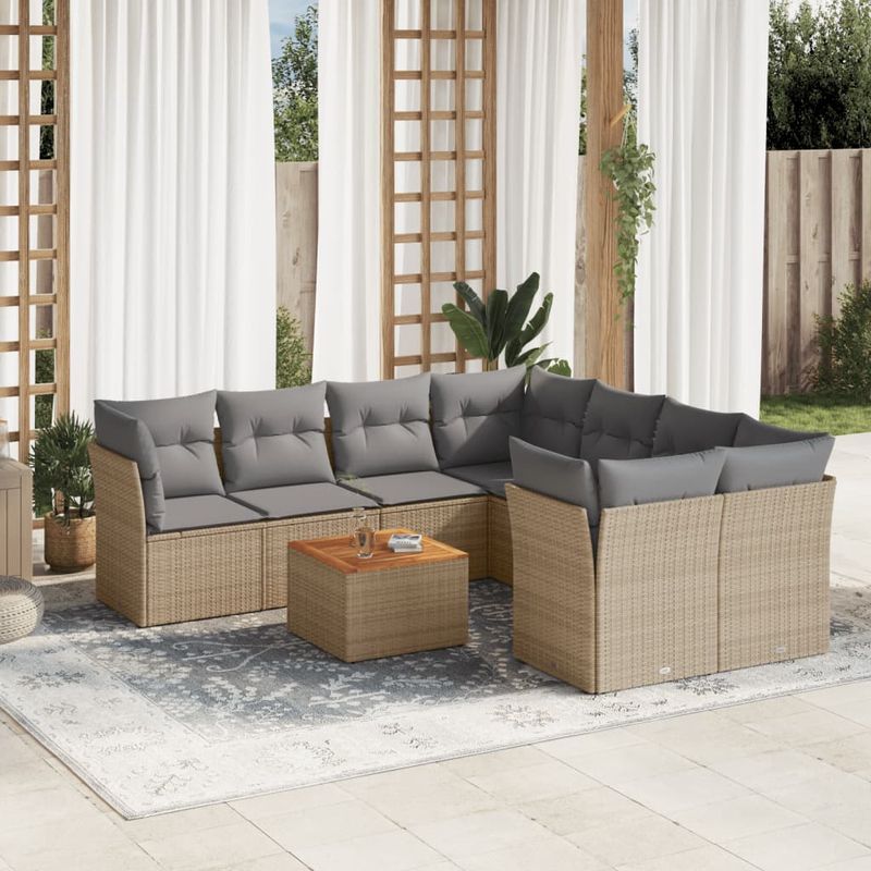 Casa si Gradina - Gradina si terasa - Mobilier exterior - Seturi mobila gradina - Set canapele de gradina, 9 piese, cu perne, bej, poliratan - Infinity.ro