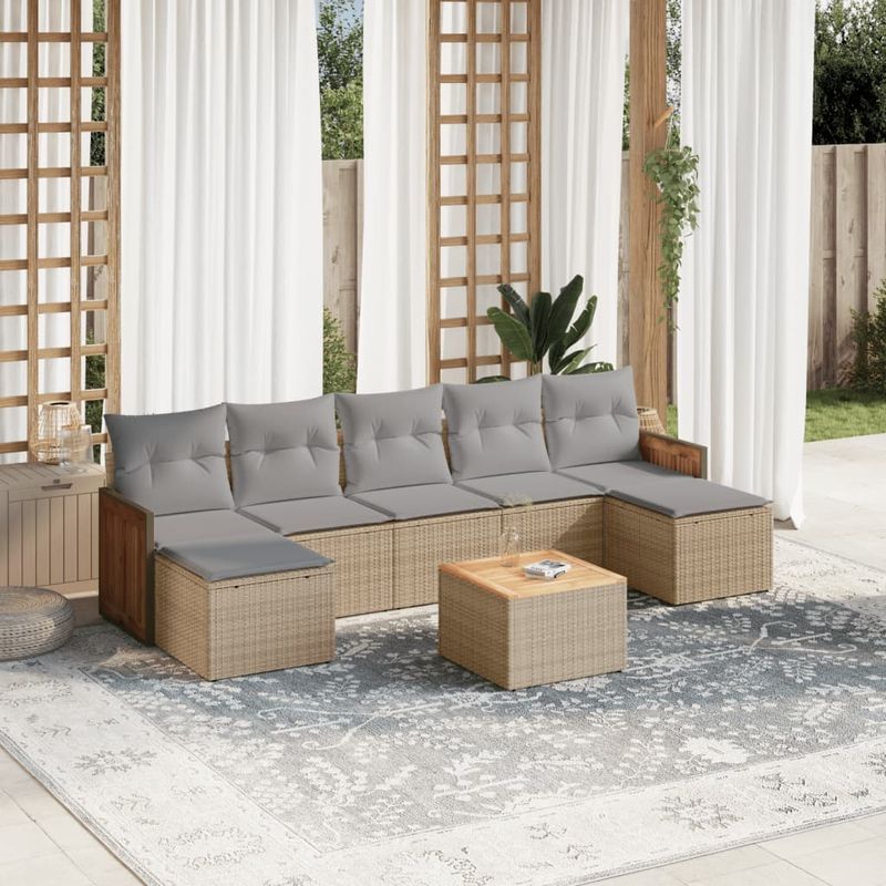 Casa si Gradina - Gradina si terasa - Mobilier exterior - Seturi mobila gradina - Set canapele de gradina, 8 piese, cu perne, bej, poliratan - Infinity.ro