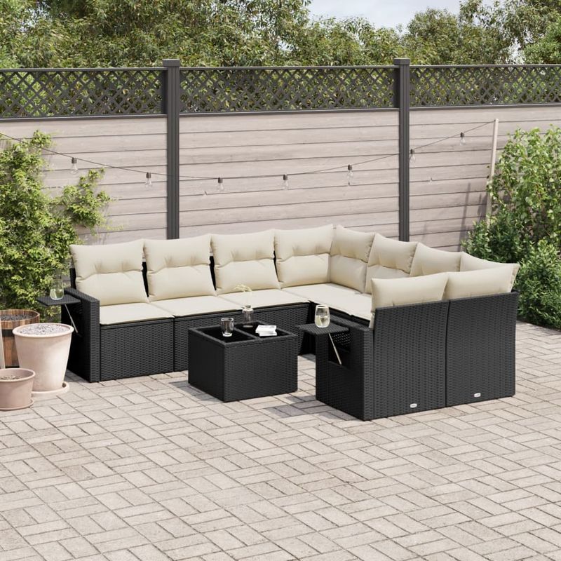 Casa si Gradina - Gradina si terasa - Mobilier exterior - Seturi mobila gradina - Set mobilier de gradina cu perne, 9 piese, negru, poliratan - Infinity.ro