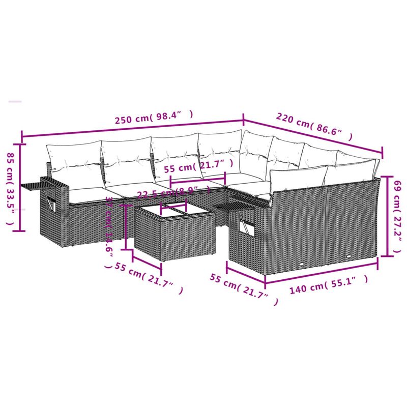 Casa si Gradina - Gradina si terasa - Mobilier exterior - Seturi mobila gradina - Set mobilier de gradina cu perne, 9 piese, negru, poliratan - Infinity.ro