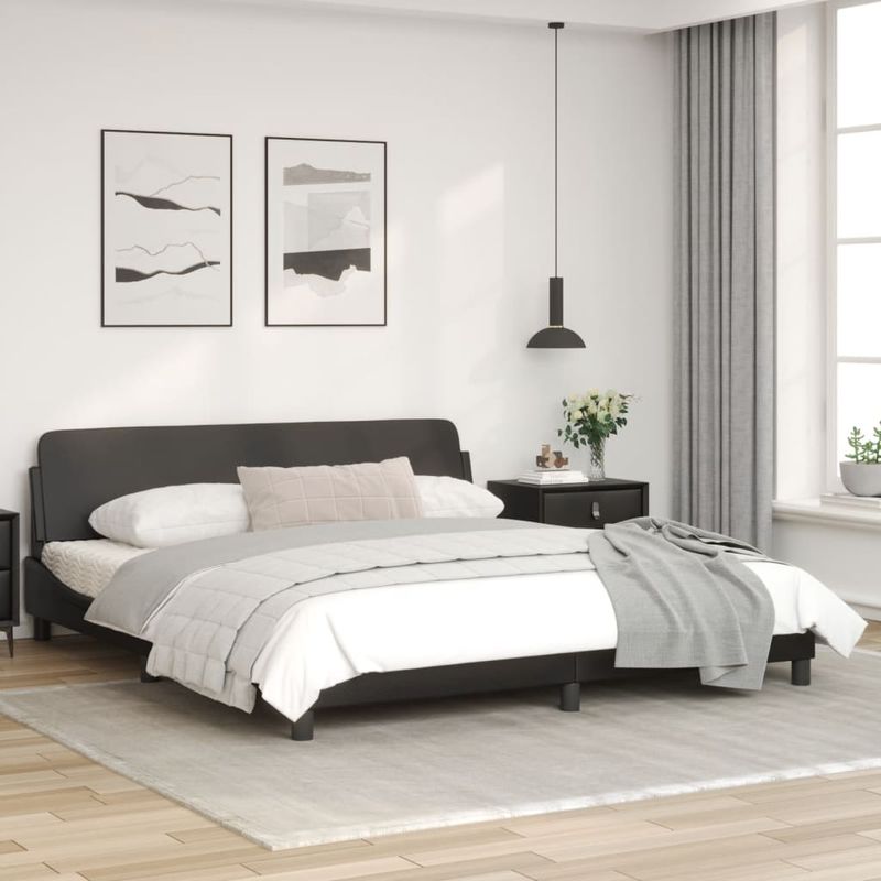 Casa si Gradina - Mobilier - Paturi si accesorii - Paturi - Cadru de pat cu tablie, negru, 180x200 cm, piele ecologica - Infinity.ro