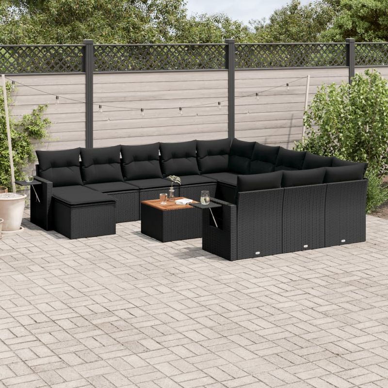 Casa si Gradina - Gradina si terasa - Mobilier exterior - Canapele si fotolii gradina - Set mobilier de gradina cu perne, 13 piese, negru, poliratan - Infinity.ro