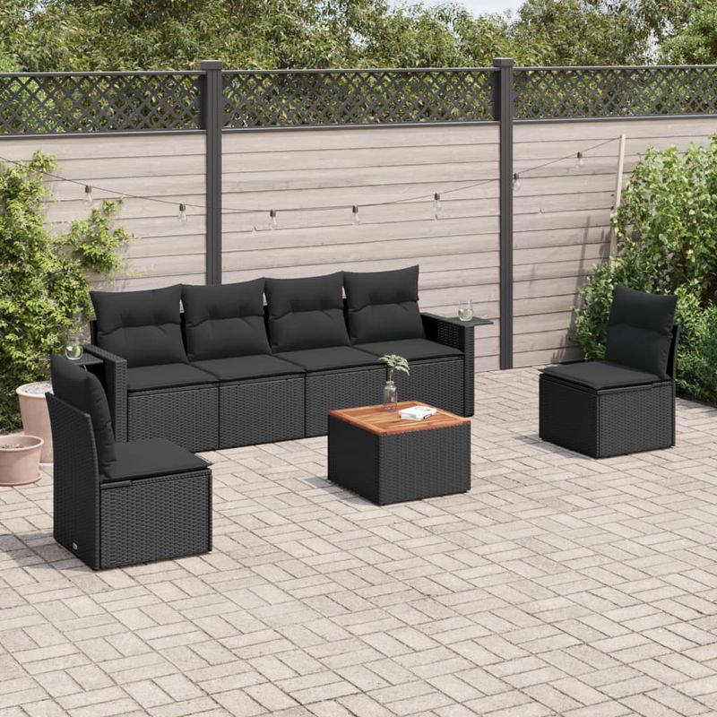 Casa si Gradina - Gradina si terasa - Mobilier exterior - Canapele si fotolii gradina - Set canapele de gradina cu perne, 7 piese, negru, poliratan - Infinity.ro