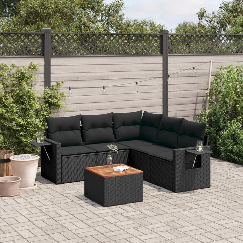 Casa si Gradina - Gradina si terasa - Mobilier exterior - Canapele si fotolii gradina - Set mobilier de gradina cu perne, 6 piese, negru, poliratan - Infinity.ro