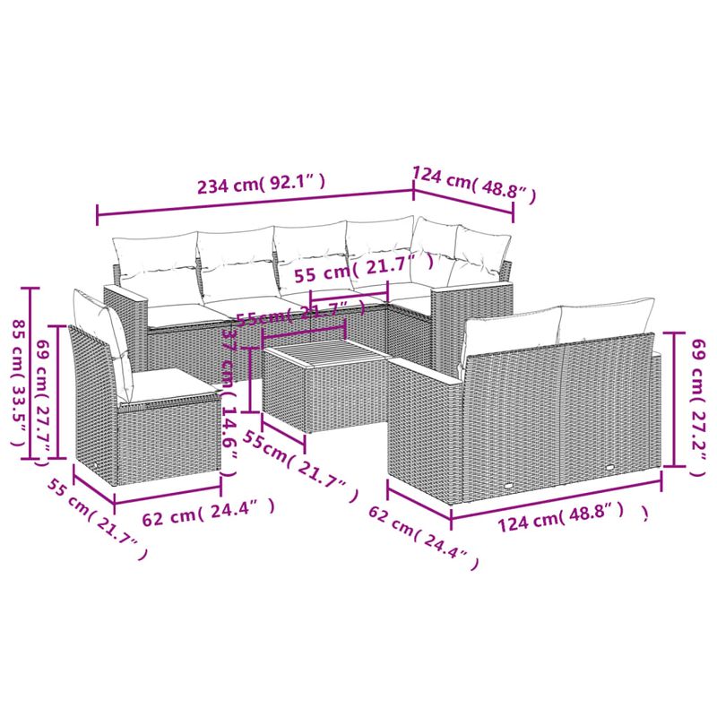 Casa si Gradina - Gradina si terasa - Mobilier exterior - Seturi mobila gradina - Set mobilier de gradina cu perne, 9 piese, negru, poliratan - Infinity.ro
